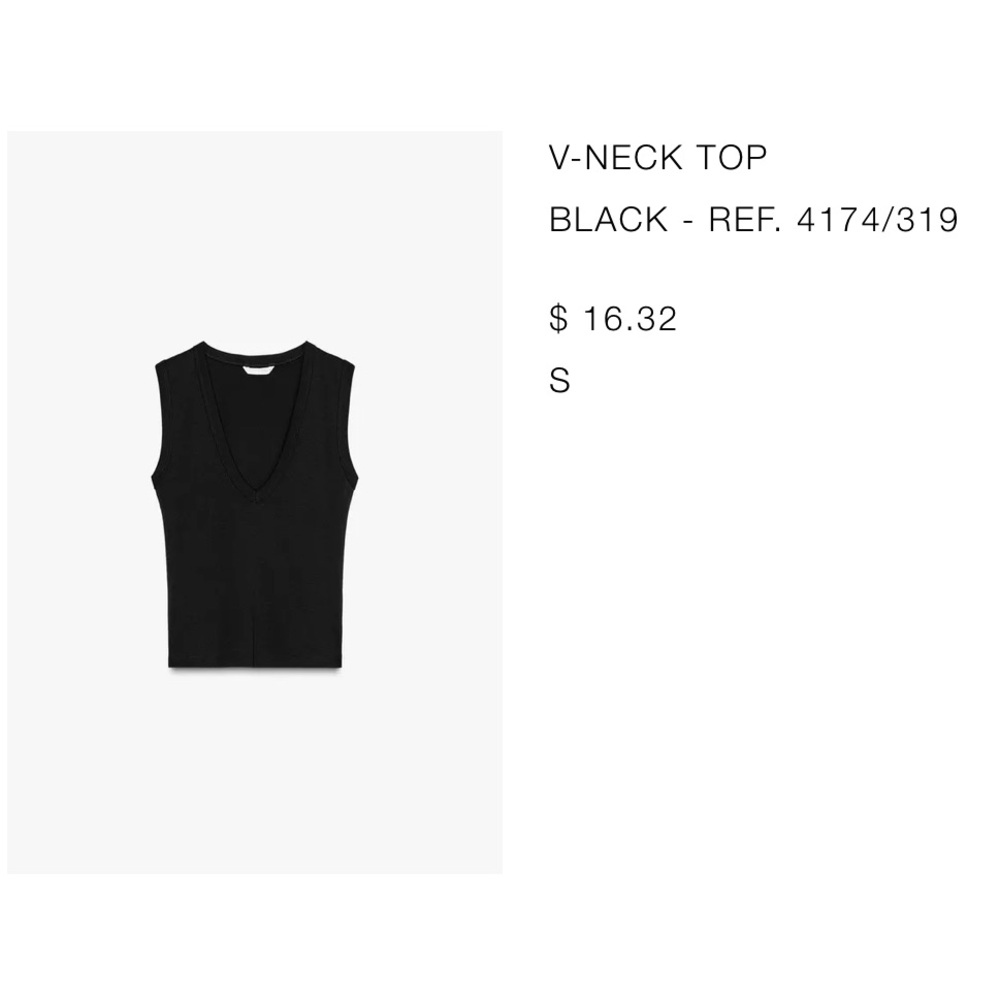 Zara Black Sleeveless V-Neck Top S - Picture 2 of 2
